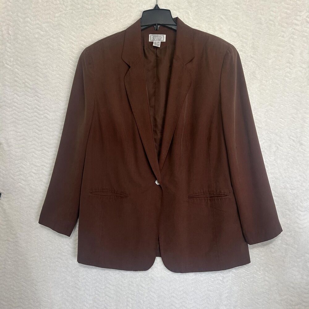 Jennifer Moore Blazer Womens 18W Brown 100% Silk One Button Lined Career Jacket